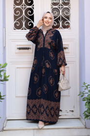 Modest Navy Blue Flower Maxi Dress 24014L - 3
