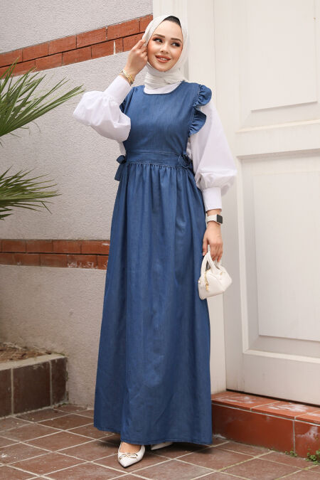 Modest Navy Blue Gilet Denim Dress 19113L - NEVA STYLE