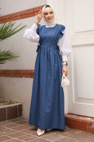 Modest Navy Blue Gilet Denim Dress 7054L - 2