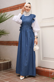 Modest Navy Blue Gilet Denim Dress 7054L 