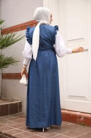 Modest Navy Blue Gilet Denim Dress 7054L - 3