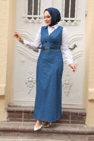 Modest Navy Blue Gilet Denim Dress 7182L 