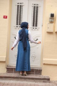 Modest Navy Blue Gilet Denim Dress 7182L - 3