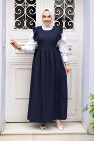 Modest Navy Blue Gilet Dress 17051L - 2
