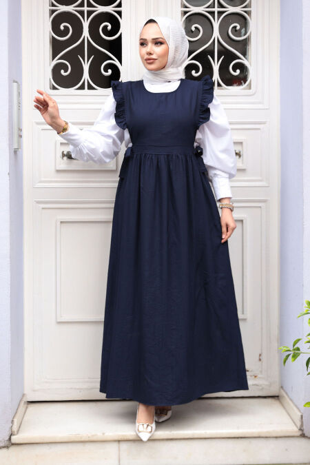 Modest Navy Blue Gilet Dress 17051L - NEVA STYLE