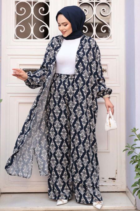 Modest Navy Blue Kimono Dual Suit 12888L - NEVA STYLE