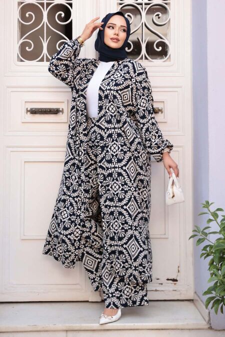 Modest Navy Blue Kimono Dual Suit 12889L - NEVA STYLE