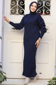 Modest Navy Blue Knitwear Dress Dual Suit 65906L - 1