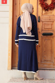 Modest Navy Blue Knitwear Dual Skirt Suit 23326L - 3