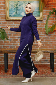 Modest Navy Blue Knitwear Dual Suit 35971L - 2