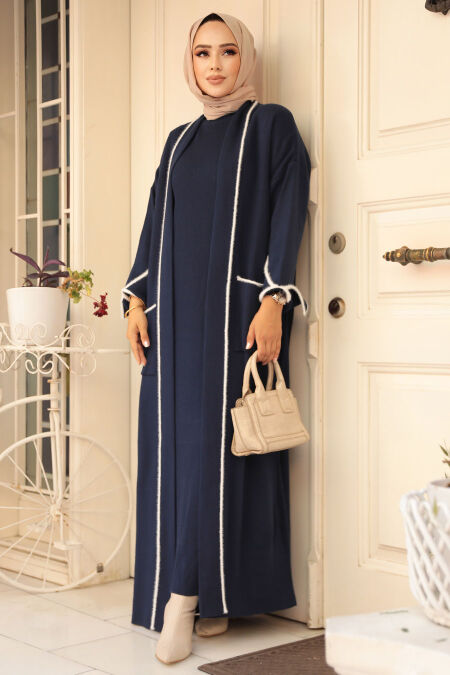 Modest Navy Blue Knitwear Dual Suit 50113L - NEVA STYLE