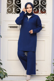 Modest Navy Blue Knitwear Dual Suit 50627L 