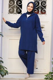 Modest Navy Blue Knitwear Dual Suit 50627L - 2