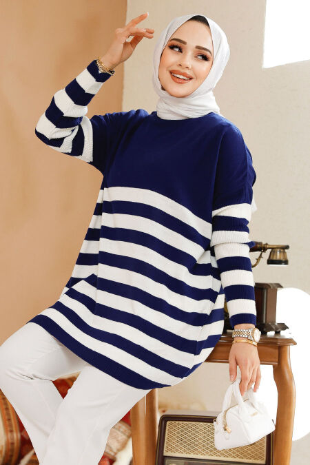 Modest Navy Blue Knitwear Jumper Tunic 5325L - NEVA STYLE