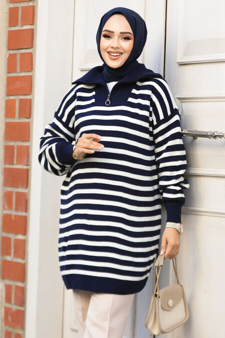 Modest Navy Blue Knitwear Top 65902L - NEVA STYLE