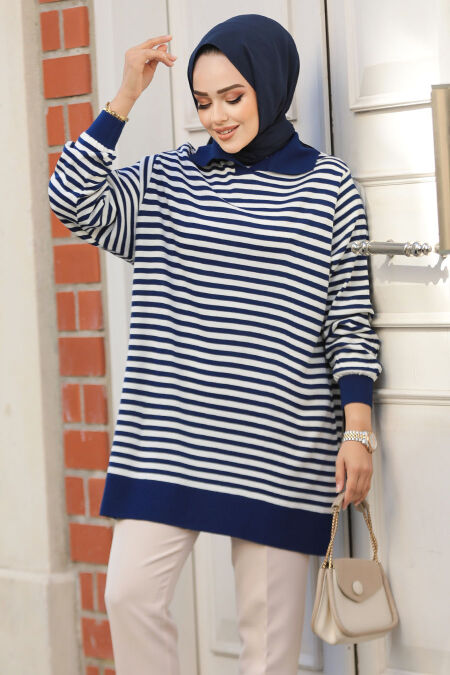 Modest Navy Blue Knitwear Top 65904L - NEVA STYLE