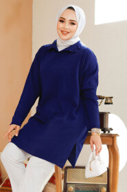 Modest Navy Blue Knitwear Tunic 65903L - 1