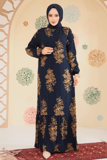 Modest Navy Blue Long Dress 15731L - NEVA STYLE