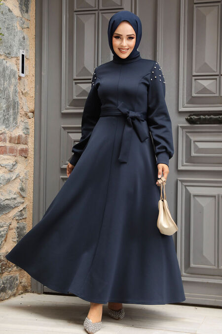 Modest Navy Blue Long Dress 23631L - NEVA STYLE
