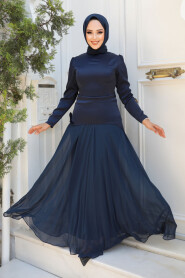 Modest Navy Blue Long Dress 59761L - 2