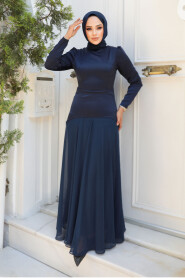 Modest Navy Blue Long Dress 59761L - 1