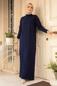 Modest Navy Blue Long Knitwear Dress 31230L - 2