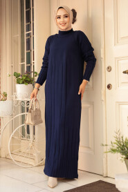 Modest Navy Blue Long Knitwear Dress 31230L - 1