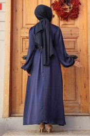 Modest Navy Blue Long Satin Dress 30371L - 3