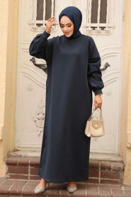 Modest Navy Blue Long Sleeve Dress 23641L - 1