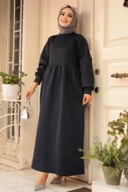 Modest Navy Blue Long Sleeve Dress 36902L - 1