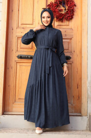 Modest Navy Blue Long Sleeve Dress 60931L - 2