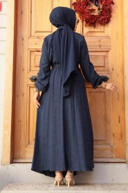 Modest Navy Blue Long Sleeve Dress 60931L - 3