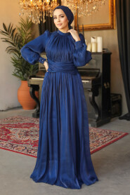 Modest Navy Blue Long Sleeve Evening Dress 46221L - 2