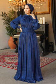 Modest Navy Blue Long Sleeve Evening Dress 46221L - 3