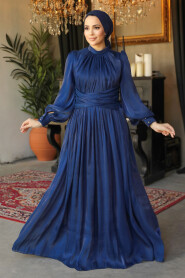 Modest Navy Blue Long Sleeve Evening Dress 46221L - 1