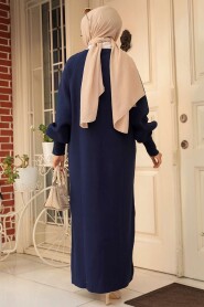 Modest Navy Blue Long Sleeve Knitwear Dress 100013L - 3