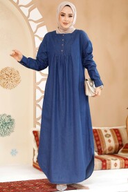 Modest Navy Blue Maxi Denim Dress 19121L - 2