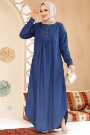 Modest Navy Blue Maxi Denim Dress 19121L - 1