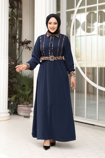 Modest Navy Blue Maxi Dress 10246L - NEVA STYLE