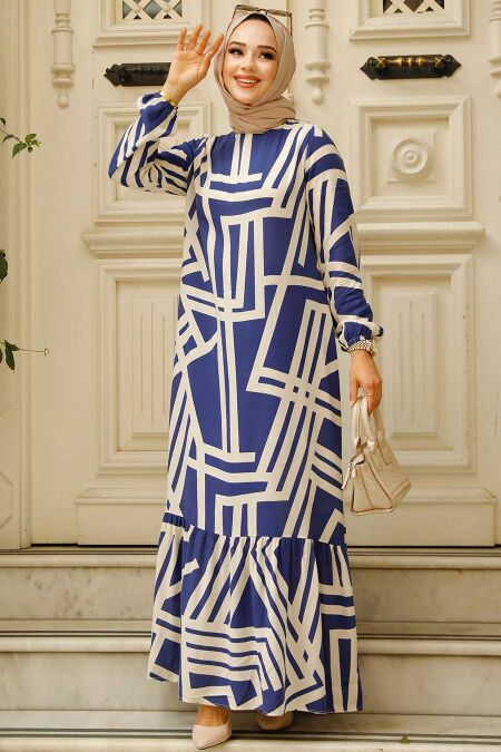 Modest Navy Blue Maxi Dress 15720L - NEVA STYLE