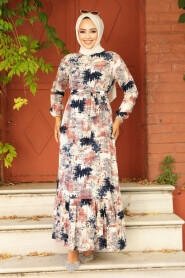 Modest Navy Blue Maxi Dress 15730L - 1