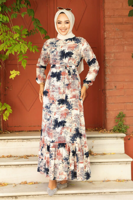 Modest Navy Blue Maxi Dress 15730L - NEVA STYLE