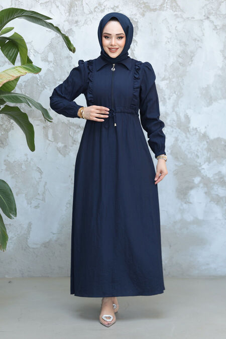 Modest Navy Blue Maxi Dress 17021L - NEVA STYLE