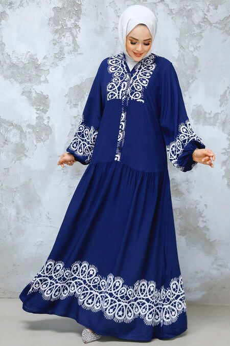 Modest Navy Blue Maxi Dress 18237L - NEVA STYLE