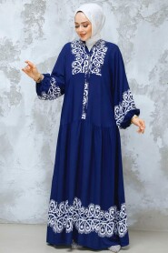 Modest Navy Blue Maxi Dress 18237L - 2