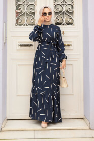 Modest Navy Blue Maxi Dress 23431L - 2