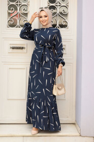 Modest Navy Blue Maxi Dress 23431L - 1