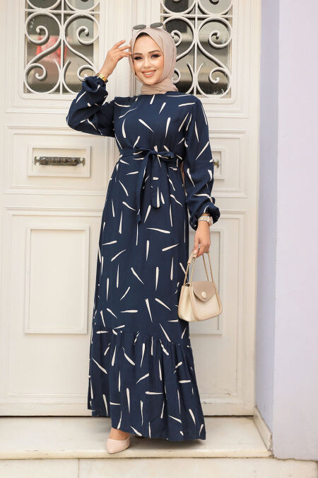 Modest Navy Blue Maxi Dress 23431L - NEVA STYLE