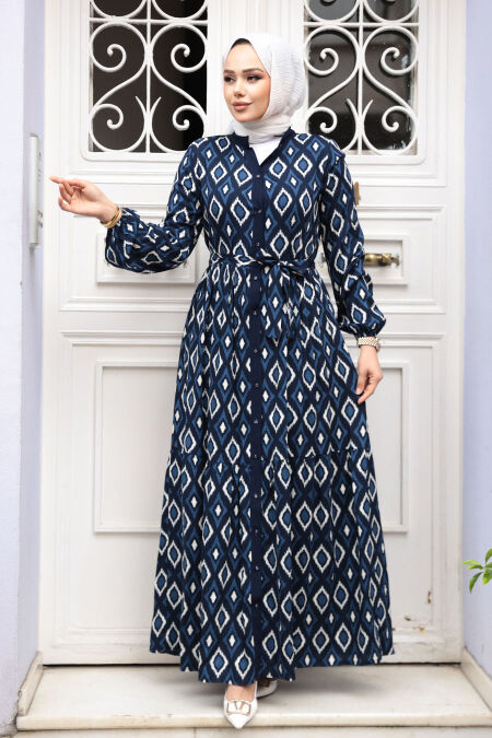 Modest Navy Blue Maxi Dress 23924L - NEVA STYLE