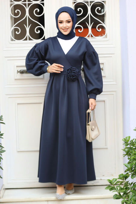 Modest Navy Blue Maxi Dress 61471L - NEVA STYLE